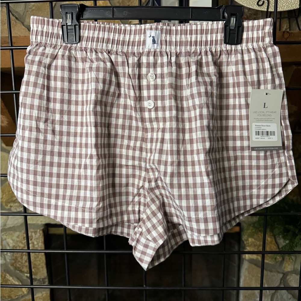 Gingham Elastic-Waist Women’s Boxer Shorts Large NWT